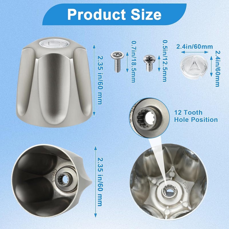 Coolfell Metal Shower Knobs 3 Piece Replacement, Compatible with Price Pfister Shower Verve and Faucet Handle, Shower Knob for 12 Tooth 9.5mm Valve stem, Height 2.35 in Width 2.35 in (Brushed Nickel) - Image 3